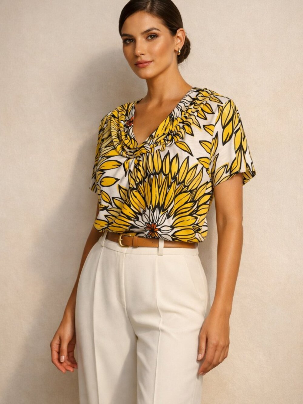 Rafaella Short Sleeve Bold Floral Blouse Top  Size  XL